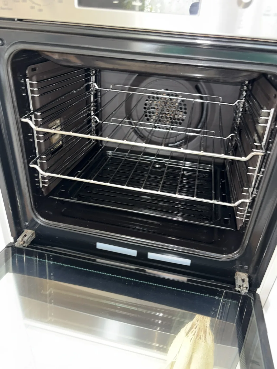 Clean inside oven with racks and glass detailed